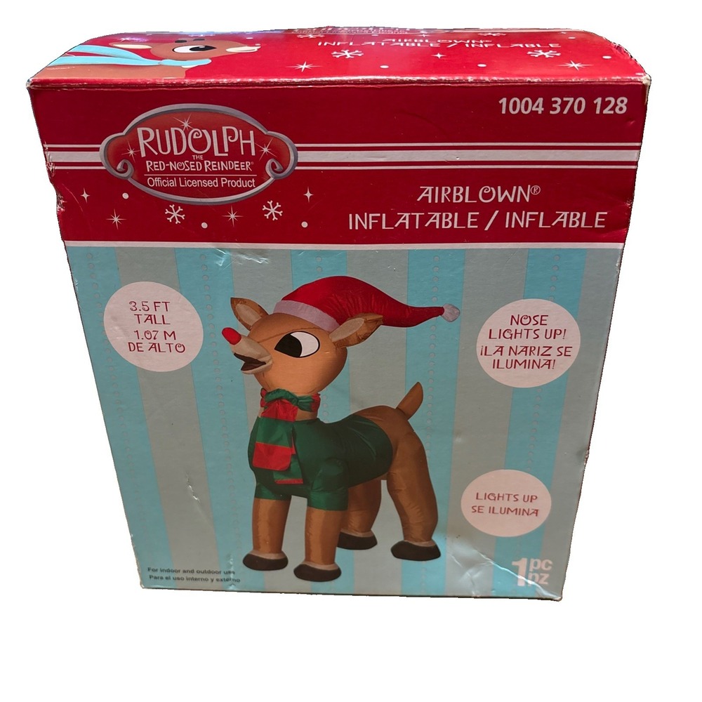 Gemmy Rudolph Red-Nosed Reindeer Airblown Inflatable Christmas Decor 3.5' LED